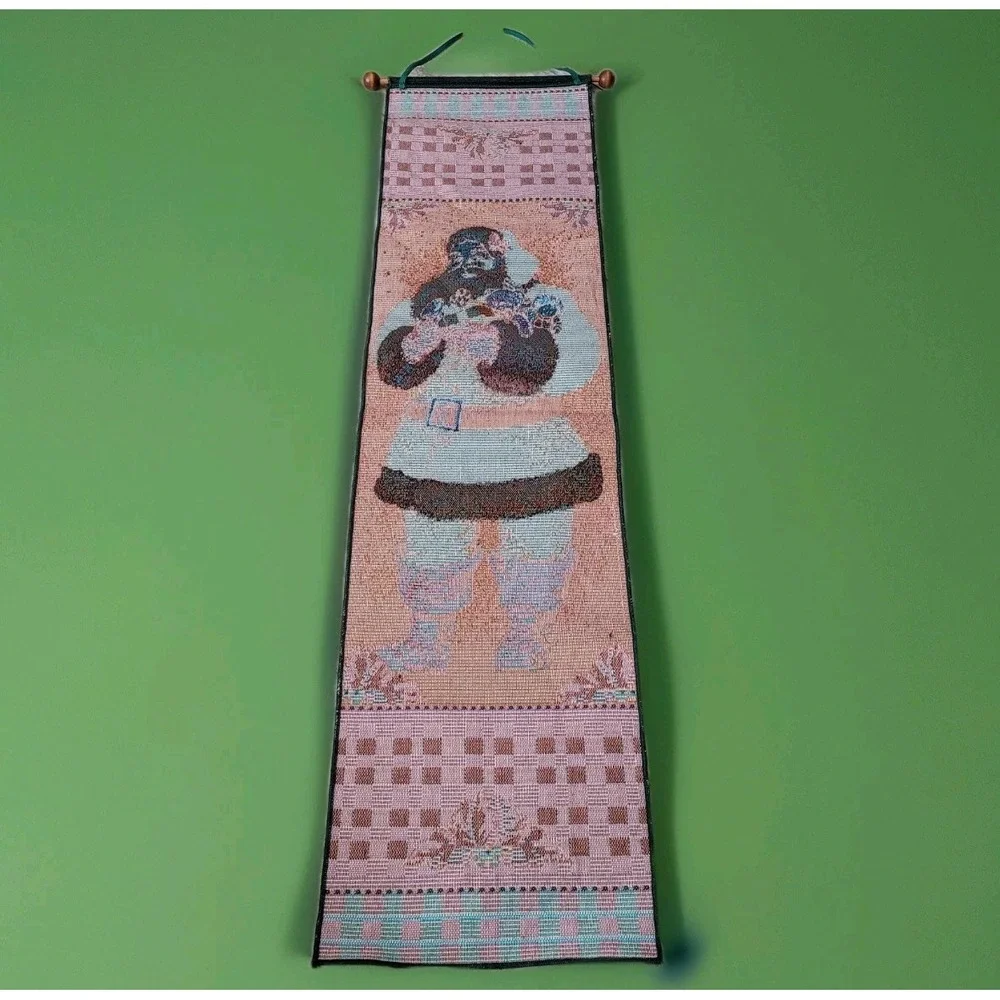 Christmas Wall Hanging Santa Claus Mohawk‎ Home Tapestry Decor Holly Vintage USA
